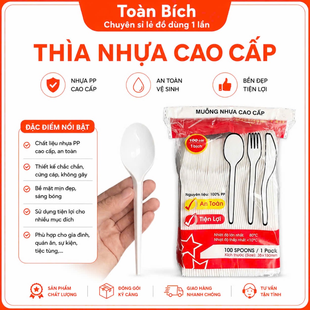 Túi 50/100 Thìa Nhựa/ Muỗng Nhựa Dùng 1 Lần - Thìa Dài 15- 20cm dùng cốc cao đủ màu