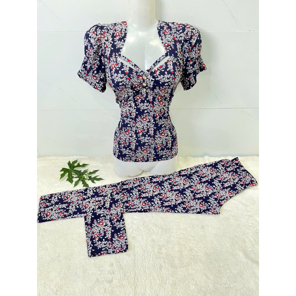 đồ bộ nữ trung niên họa tiết sang trọng vải thun aty hàn quốc