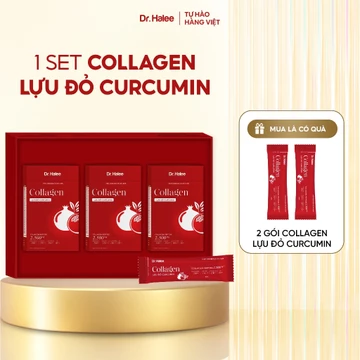 Nước uống Collagen Lựu đỏ Curcumin Dr.Halee, collagen hỗ trợ đẹp da dưỡng da sáng mịn, chống lão hoá - Hộp 10 gói x 15ml