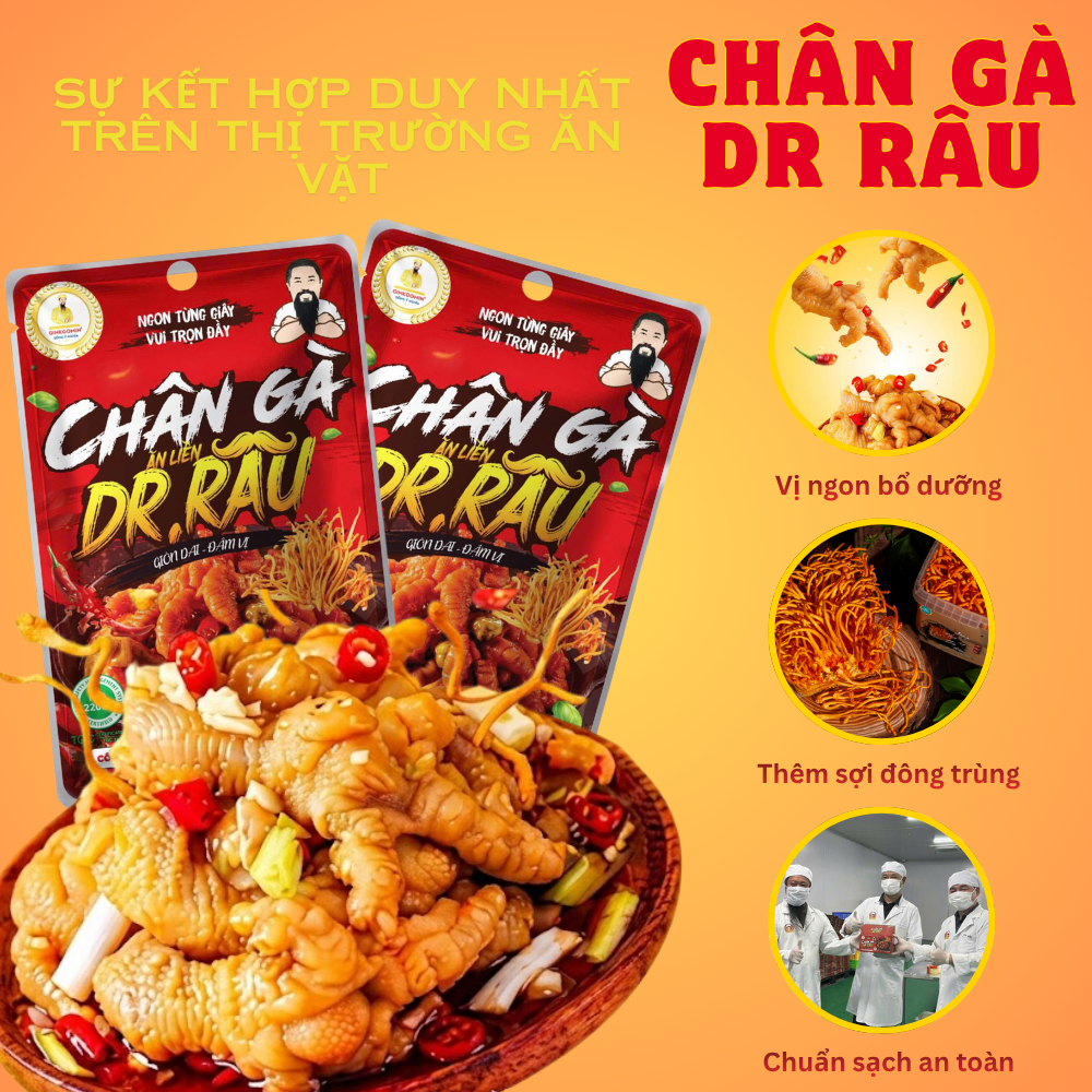 Chân Gà Ăn Liền DR.RÂU Kết Hợp Đông Trùng Hạ Thảo Dai Giòn Cay Thơm Ăn Vặt Đóng Gói Sẵn G85 G86