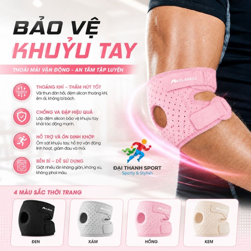 Băng Bảo vệ khuỷu tay Nailekesi, Đai Xỏ Khuỷu Tay, đệm silicon êm ái giúp cố định khớp và phòng chống chấn thương