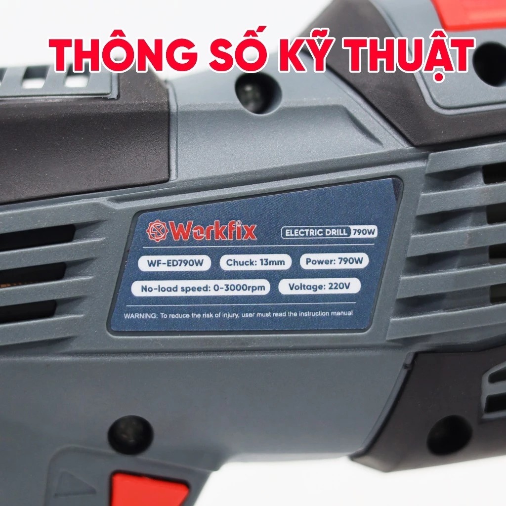 Máy Khoan Điện Workfix WF-ED790W Đầu kẹp 13mm Lực siết 790W Có 3 Chế Độ Lực Siết, Autostop Bắt Vít Gỗ, Vít Sắt