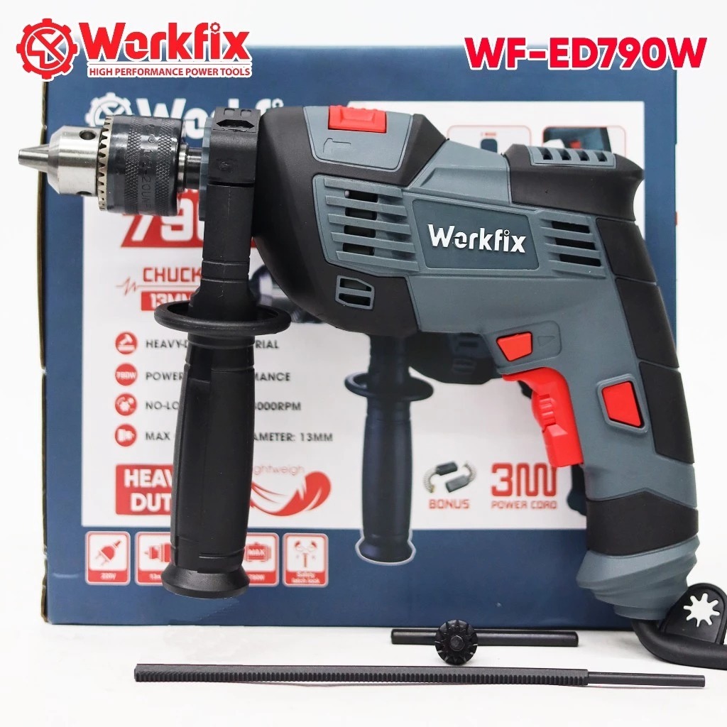 Máy Khoan Điện Workfix WF-ED790W Đầu kẹp 13mm Lực siết 790W Có 3 Chế Độ Lực Siết, Autostop Bắt Vít Gỗ, Vít Sắt