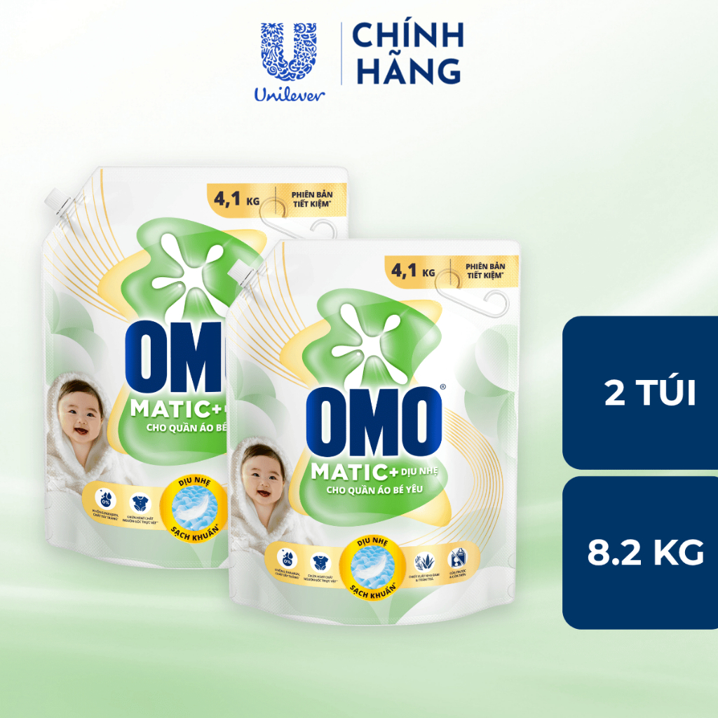 Combo 2 Nước Giặt OMO Matic Cho Quần Áo Bé Yêu 4,1kg/túi