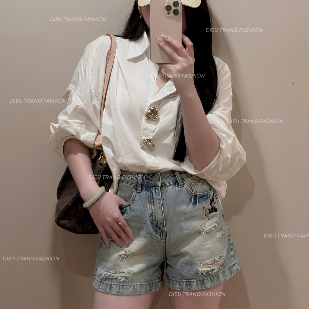 Quần Lửng Jeans Nữ Rách Thêu Cún Lưng Cao Form Rộng Ngố Hàng QC Cao Cấp  Diệu Trang Fashion QC66