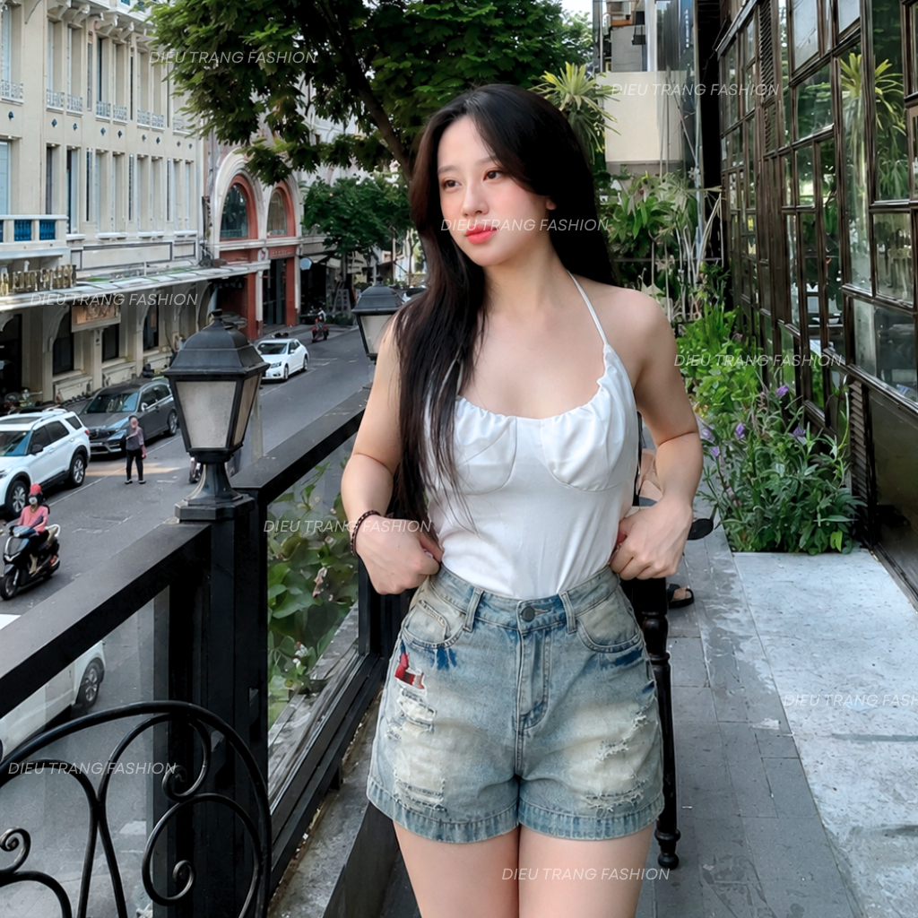 Quần Lửng Jeans Nữ Rách Thêu Cún Lưng Cao Form Rộng Ngố Hàng QC Cao Cấp  Diệu Trang Fashion QC66