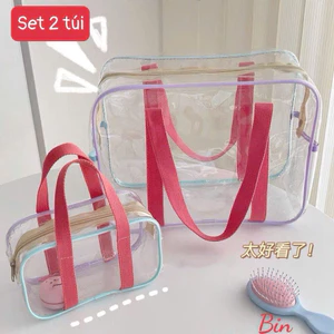 Set 2 túi đựng trong suốt có quai xách tiện lợi đựng đồ du lịch