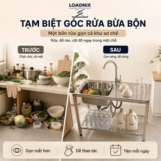LOADNIX Chậu rửa bát 1 hố Inox 304 cao cấp Bồn rửa chén đa năng Bền bỉ không gỉ sét