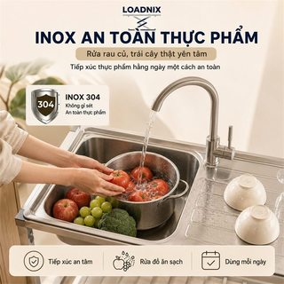LOADNIX Chậu rửa bát 1 hố Inox 304 cao cấp Bồn rửa chén đa năng Bền bỉ không gỉ sét