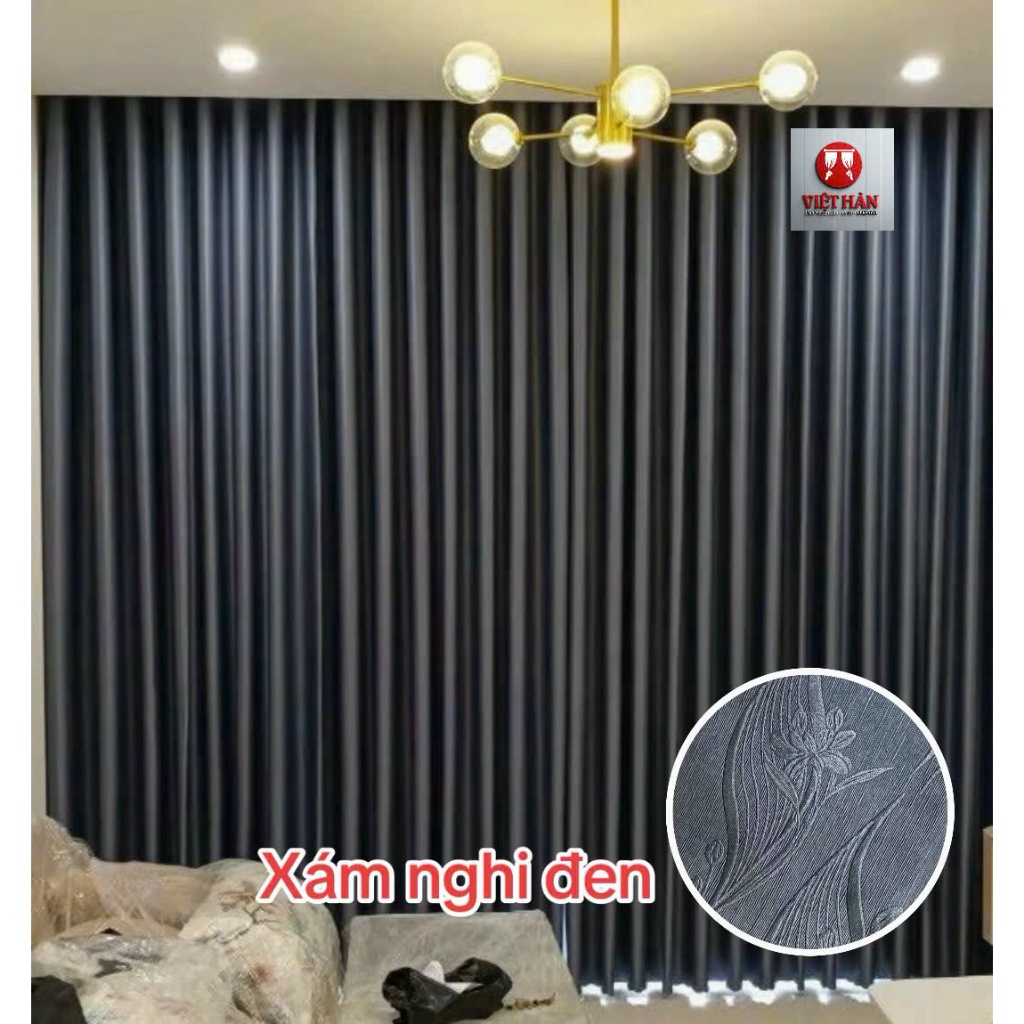 1 TẤM GẤM TRƠN MÀU XÁM  CHƯA CÓ CÂY TREO - TREO 1 TẤM MUA 1 TẤM _TREO 2 TẤM MUA 2 TẤM RÈM CỬA VIỆT HÀN