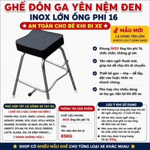 GHẾ ĐI XE MÁY KHÔNG TỰA - DÀNH CHO XE GA , Ghế Đôn Ga Inox Yên Nệm Đen Cao Cấp