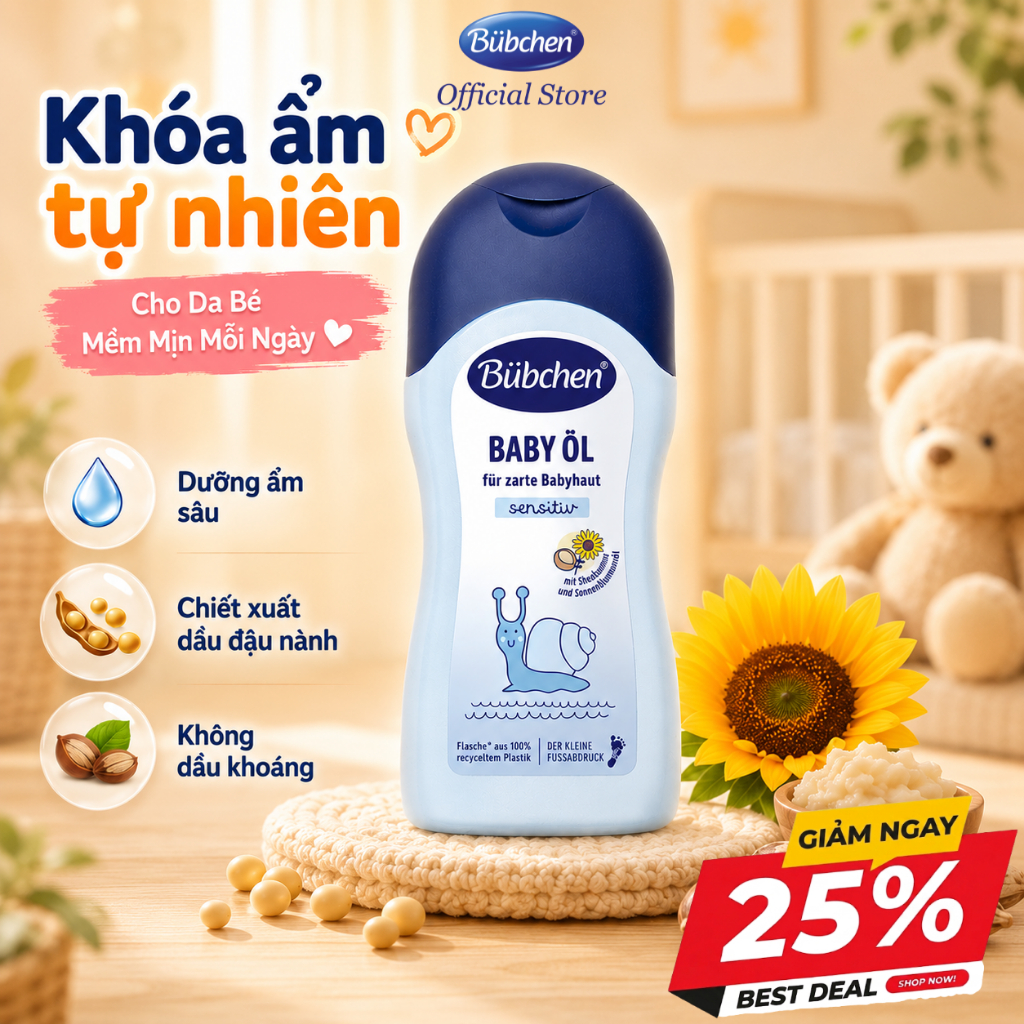 Dầu Massage Cho Bé BUBCHEN Baby Oil Dưỡng Ẩm Tăng Sức Đề Kháng Cho Da 200ml Bubchen Official Store