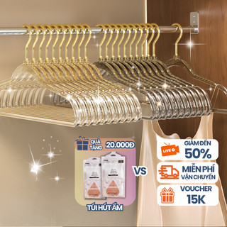 Combo 10 móc treo quần áo trong suốt, mắc quần áo kim tuyến chống trượt xoay 360 độ đa năng LUXHOME