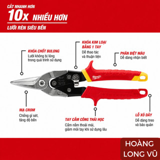 Kìm Cắt Kim Loại Cắt Thẳng Milwaukee 48-22-4530 - Kéo Cắt Tôn Lưỡi Cắt Rèn, Chất Liệu Bền Bỉ Mạ Crom