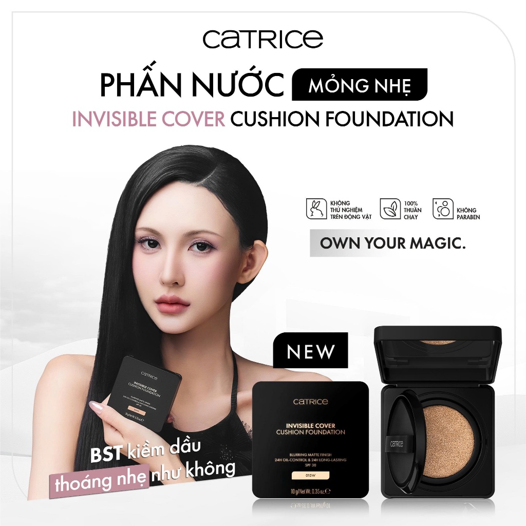 [Hàng Mới Về] Phấn nước Catrice Invisible Cover Cushion Foundation giữ nền bền lì 24h dành cho mọi loại da 10g