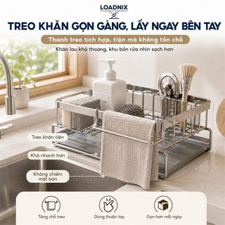 LOADNIX Giá Để Đồ Rửa Chén INOX Chống gỉ và bền bỉ Kệ Đựng Đồ Bồn Rửa Bát Có thể đựng khăn lau