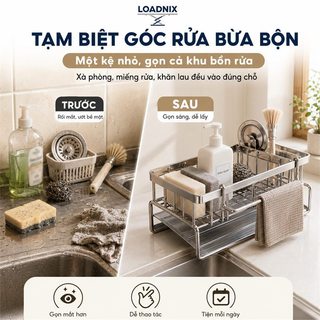 LOADNIX Giá Để Đồ Rửa Chén INOX Chống gỉ và bền bỉ Kệ Đựng Đồ Bồn Rửa Bát Có thể đựng khăn lau