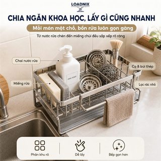 LOADNIX Giá Để Đồ Rửa Chén INOX Chống gỉ và bền bỉ Kệ Đựng Đồ Bồn Rửa Bát Có thể đựng khăn lau