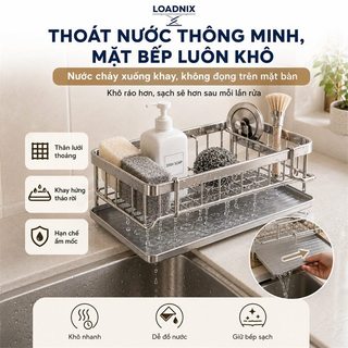 LOADNIX Giá Để Đồ Rửa Chén INOX Chống gỉ và bền bỉ Kệ Đựng Đồ Bồn Rửa Bát Có thể đựng khăn lau