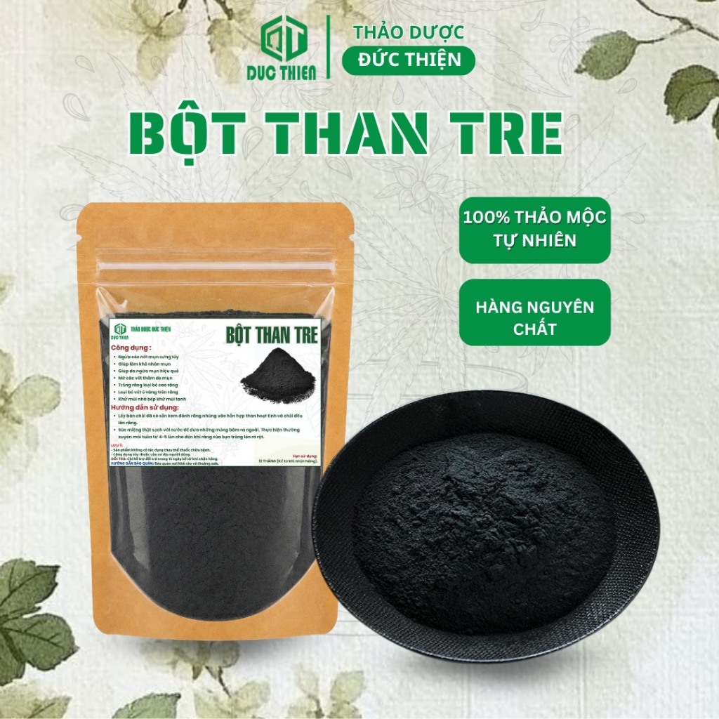 Bột Than Tre Nguyên Chất Đức Thiện (Mịn, Sạch, Thơm) - Trắng Răng, Ngăn Ngừa Mun, Giảm Sưng Tấy