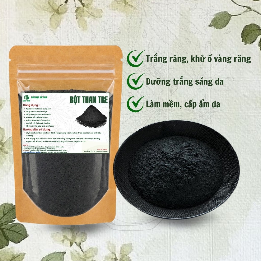 Bột Than Tre Nguyên Chất Đức Thiện (Mịn, Sạch, Thơm) - Trắng Răng, Ngăn Ngừa Mun, Giảm Sưng Tấy