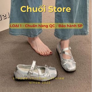 Giày bệt nữ da PU tổng hợp dệt vải đế cao su phối nơ dễ thương ôm chân vừa vặn