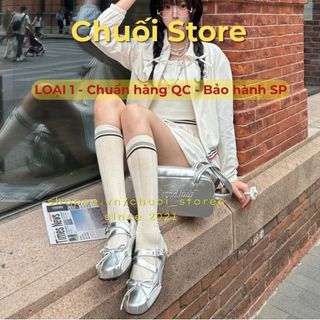 Giày bệt nữ da PU tổng hợp dệt vải đế cao su phối nơ dễ thương ôm chân vừa vặn