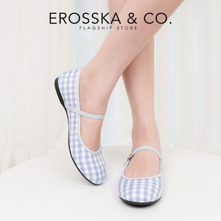 [EROSSKA] - Giày búp bê caro vintage dịu dàng phong cách tiểu thư màu vàng cao 1cm - EL138