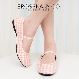 [EROSSKA] - Giày búp bê caro vintage dịu dàng phong cách tiểu thư màu vàng cao 1cm - EL138