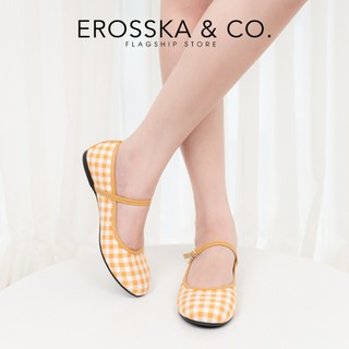 [EROSSKA] - Giày búp bê caro vintage dịu dàng phong cách tiểu thư màu vàng cao 1cm - EL138