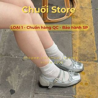 Giày bệt nữ da PU tổng hợp dệt vải đế cao su phối nơ đáng yêu xinh xắn dễ thương