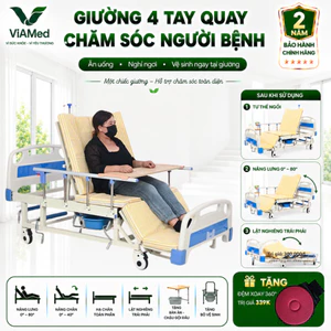 Giường Y Tế 4 Tay Quay Nâng Hạ Lưng - Chân - Lật nghiêng, Giường Bệnh Đa Năng Cho Người Già, Tai Biến (BẢO HÀNH 2 NĂM)