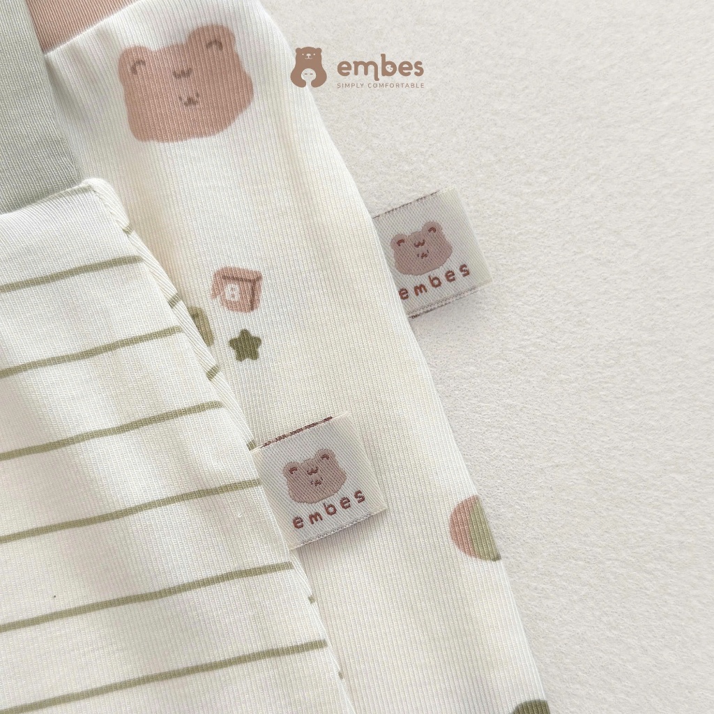 Bộ Sơ Sinh Embes, Bộ Dài Tay Cài Chéo In Họa Tiết Chất Viscose Mềm Mại Cho Bé Sơ Sinh Từ 0-9 Tháng