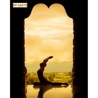 Tranh dán tường phòng tập yoga, decor phòng tập yoga, tranh 3D dán tường in trên chất liệu vải lụa (tặng kèm keo dán)