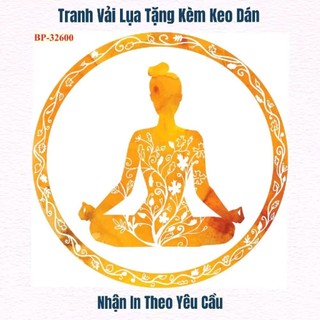 Tranh dán tường phòng tập yoga, decor phòng tập yoga, tranh dán tường 3D in trên chất liệu vải lụa (tặng kèm keo dán)