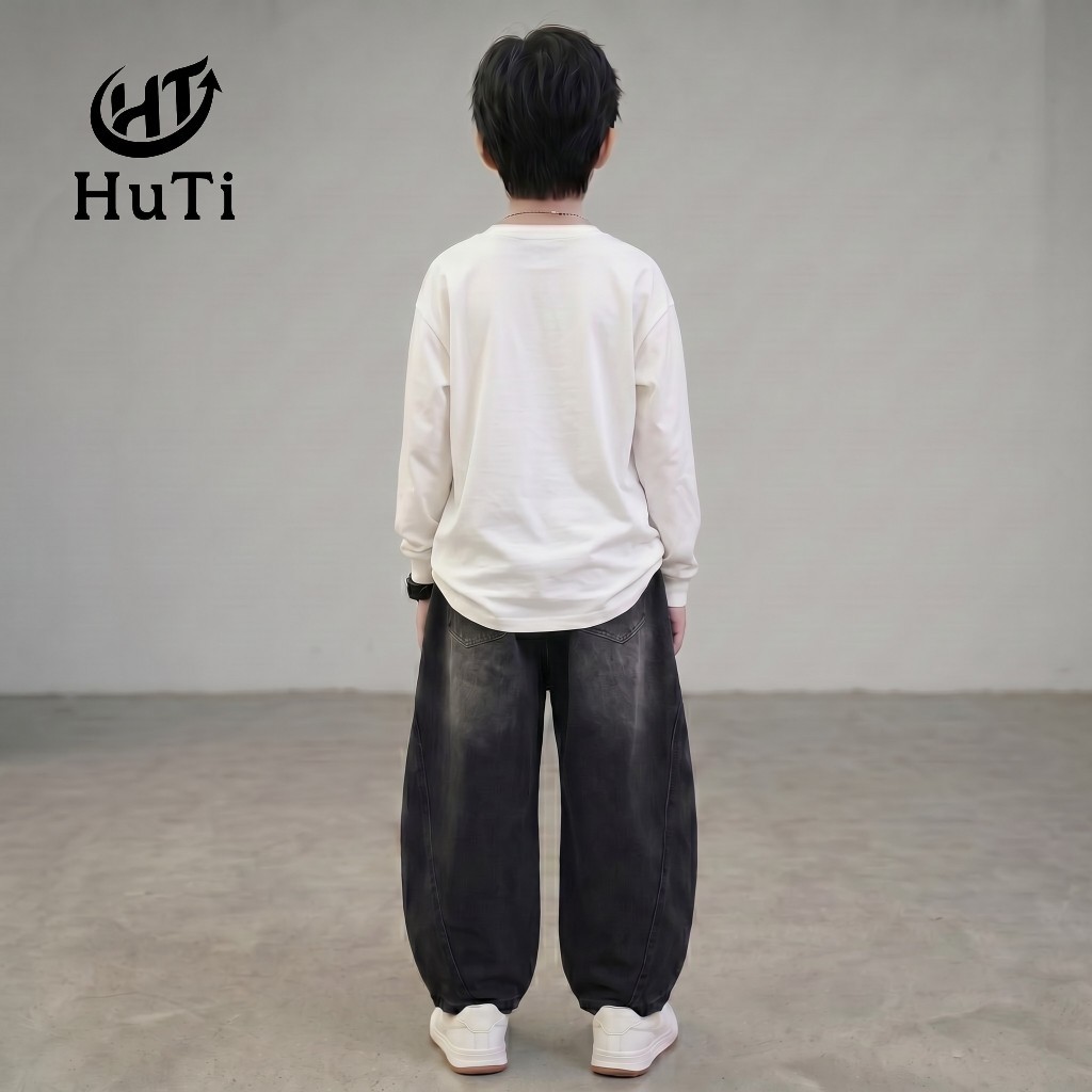 Quần Jeans Ống Bí Cho Bé HuTi Kids - Quần Bò Ống Phồng Dáng Bom Cực Chất Cho Bé Trai Bé Gái