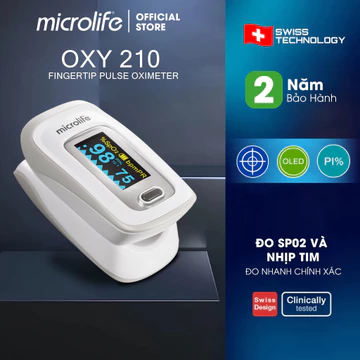 Máy Đo Nồng Độ Oxy Trong Máu SpO2 Microlife OXY 210 | Mành Hình Oled, Đo Nhịp Tim, Đo Chỉ Số Pi