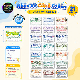 Nhãn Vở Môn Học In Thông Tin Riêng Cho Học Sinh Cấp 1 Cấp 2 Cấp 3 - PVC Chống Nước - ColorBoom