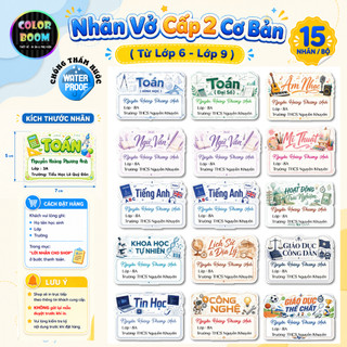 Nhãn Vở Môn Học In Thông Tin Riêng Cho Học Sinh Cấp 1 Cấp 2 Cấp 3 - PVC Chống Nước - ColorBoom
