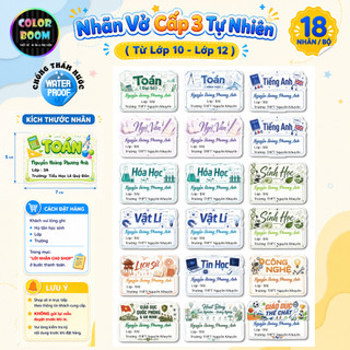 Nhãn Vở Môn Học In Thông Tin Riêng Cho Học Sinh Cấp 1 Cấp 2 Cấp 3 - PVC Chống Nước - ColorBoom
