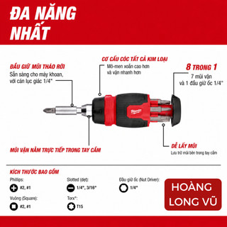 Bộ tua vít ratchet nhỏ gọn, linh hoạt 8 đầu 48-22-2913 MILWAUKEE