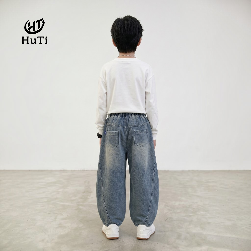 Quần Jeans Ống Bí Cho Bé HuTi Kids - Quần Bò Ống Phồng Dáng Bom Cực Chất Cho Bé Trai Bé Gái