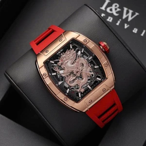 Đồng Hồ Nam Chính Hãng I&W Carnival 787G1-S4 Rồng Vàng Full Box Chống Nước Kính Sapphire (Máy Cơ Tự