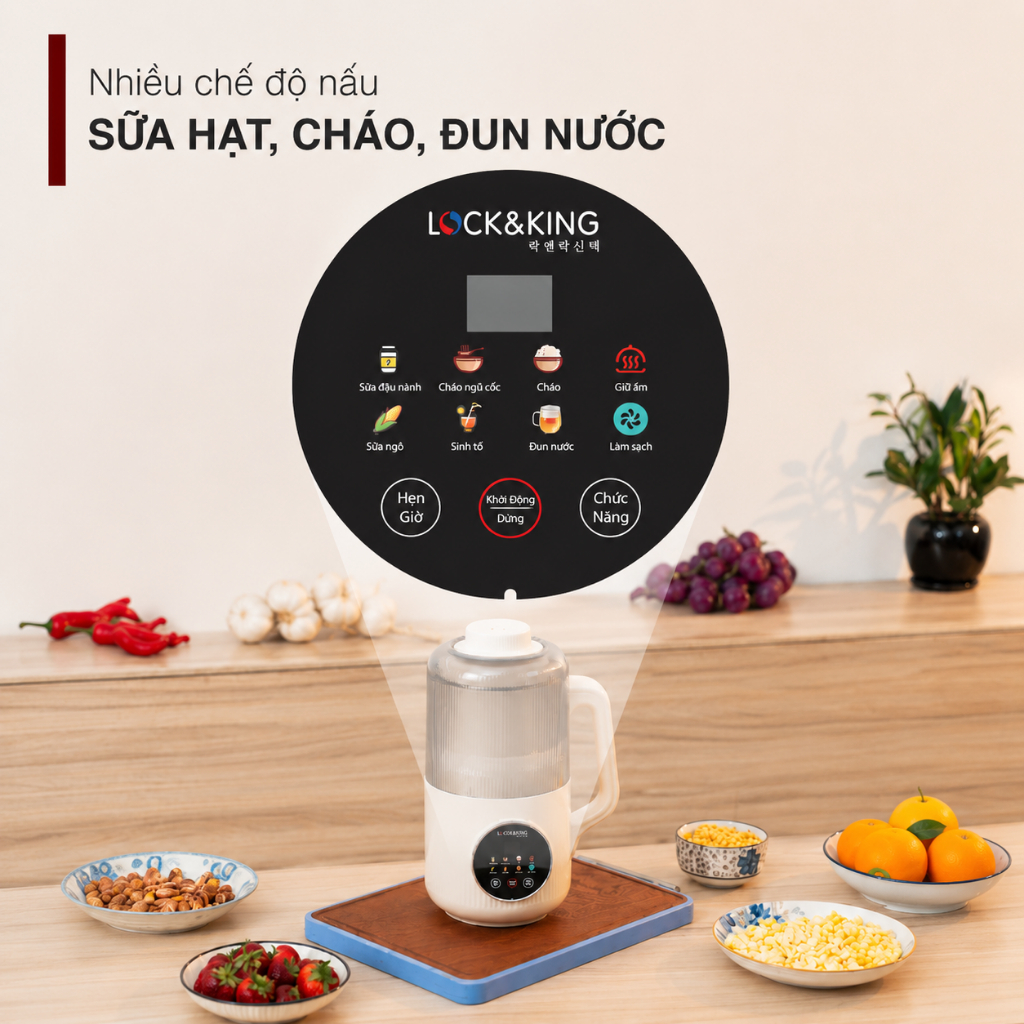 Máy Làm Sữa Hạt Lock&King LK-7812 1.2L Xay Nấu Tự Động Làm Sữa Hạt Cháo Súp Sinh Tố Đa Năng