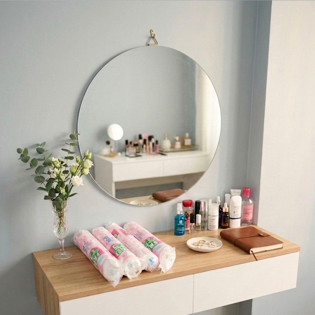 Gương tròn treo nhà tắm không viền - gương decor phòng siêu xinh tặng kèm phụ kiện treo