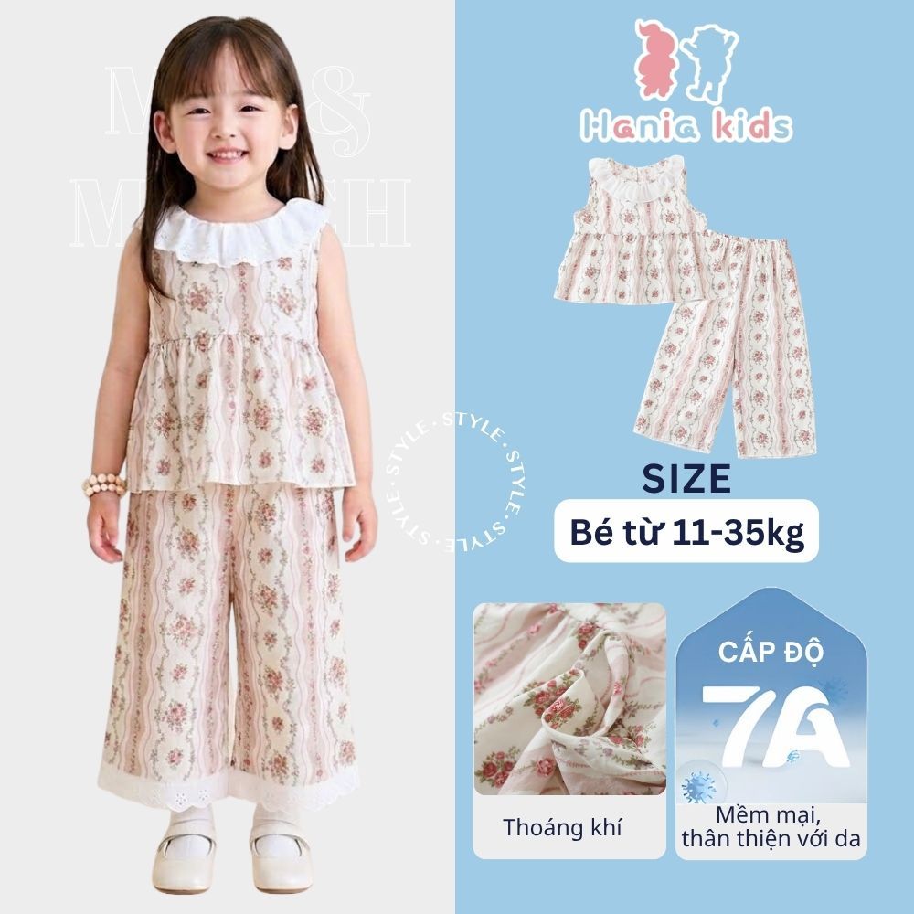 Set Bộ Bé Gái, Đồ Bộ Bé Gái Thiết Kế Cổ Bèo  Họa Tiết Hoa Chất Liệu Mềm Mại Mặc Hàng Ngày