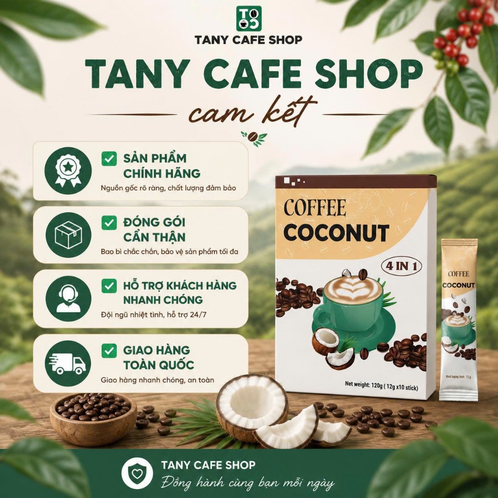 (COMBO 10 HỘP) Cà Phê Dừa HEALTHY - Ít Đường Dành Cho Người Ăn Kiêng & Ăn HEALTHY - TANY CAFE, 1 Hộp 10 Gói x 12g