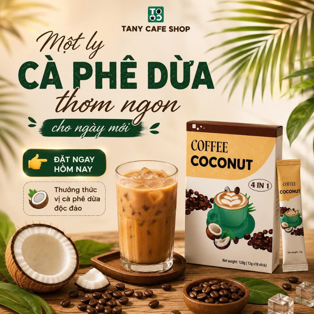 (COMBO 3 HỘP) Cà Phê Dừa HEALTHY - Ít Đường Dành Cho Người Ăn Kiêng & Ăn HEALTHY - TANY CAFE, 1 Hộp 10 Gói x 12g