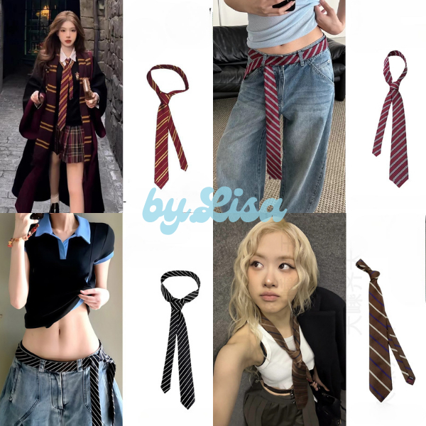 Cà Vạt Thắt Lưng Y2K Sọc Vintage Unisex, Thắt Lưng Biến Tấu Phối Quần Jean Phong Cách Retro byLisa
