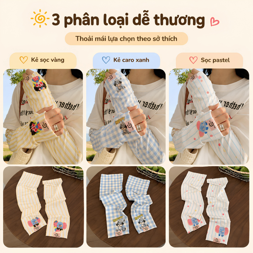 Ống Tay Chống Nắng Nữ Ice Silk Hoạt Hình Kawaii, Găng Tay Tất Tay Chống UV Mát Lạnh Đi Xe Ngoài Trời